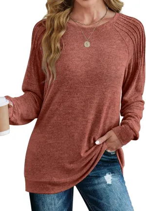 Saloogoe Sweatshirt for Women Crewneck Pleated Long Sleeve Shirts Tunic Tops Fashion Winter Clothing 2025