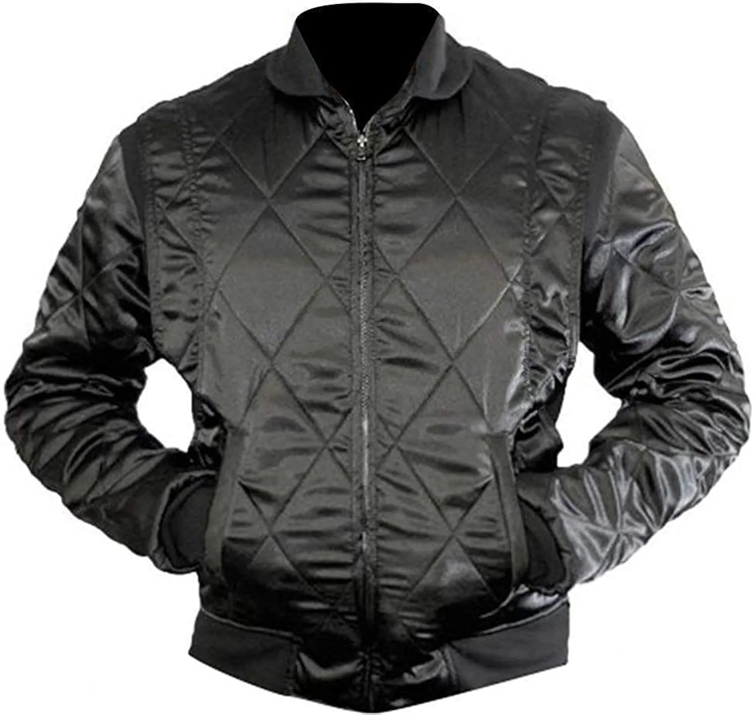 Satin Bomber Jacket Men Quilted Style Lightweight Outerwear Coat