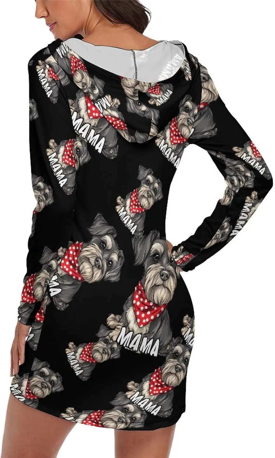 Schnauzer Mom Nightgowns For Women Long Sleeve Pajama Dress Sleepwear Hoodie Dress Loungewear Sleep Dress