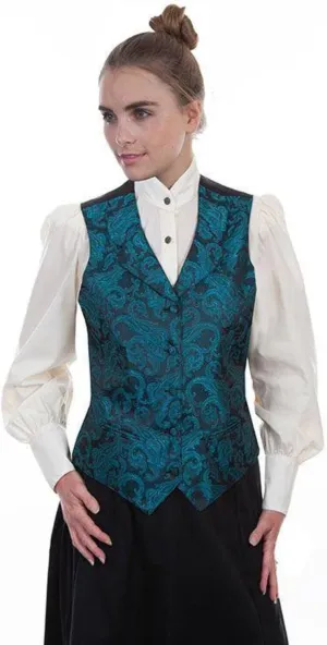 Scully Western Vest Womens Rangewear Paisley Button Teal F0_RW606