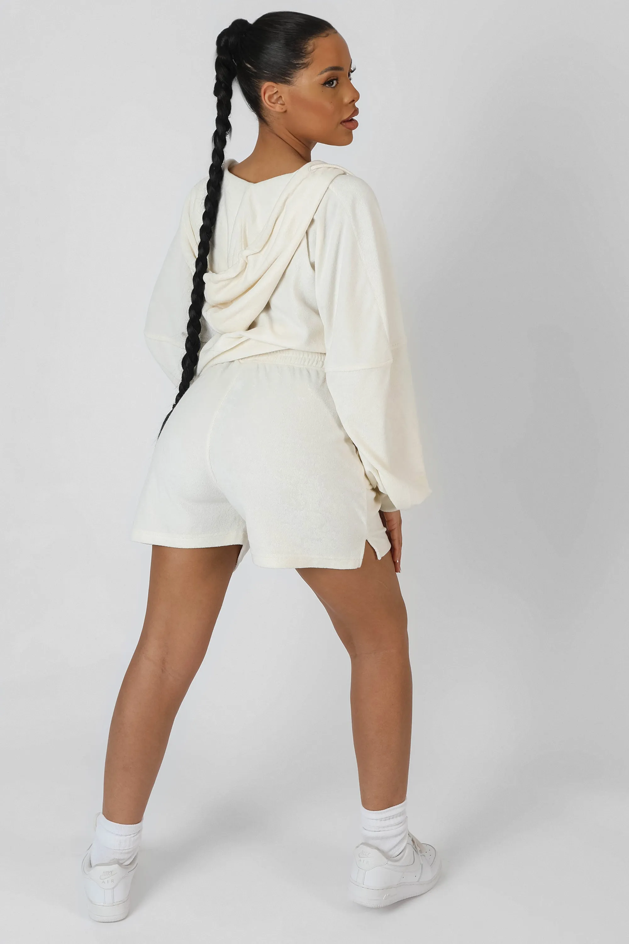 Seam Detail Towelling Relaxed Short Ecru