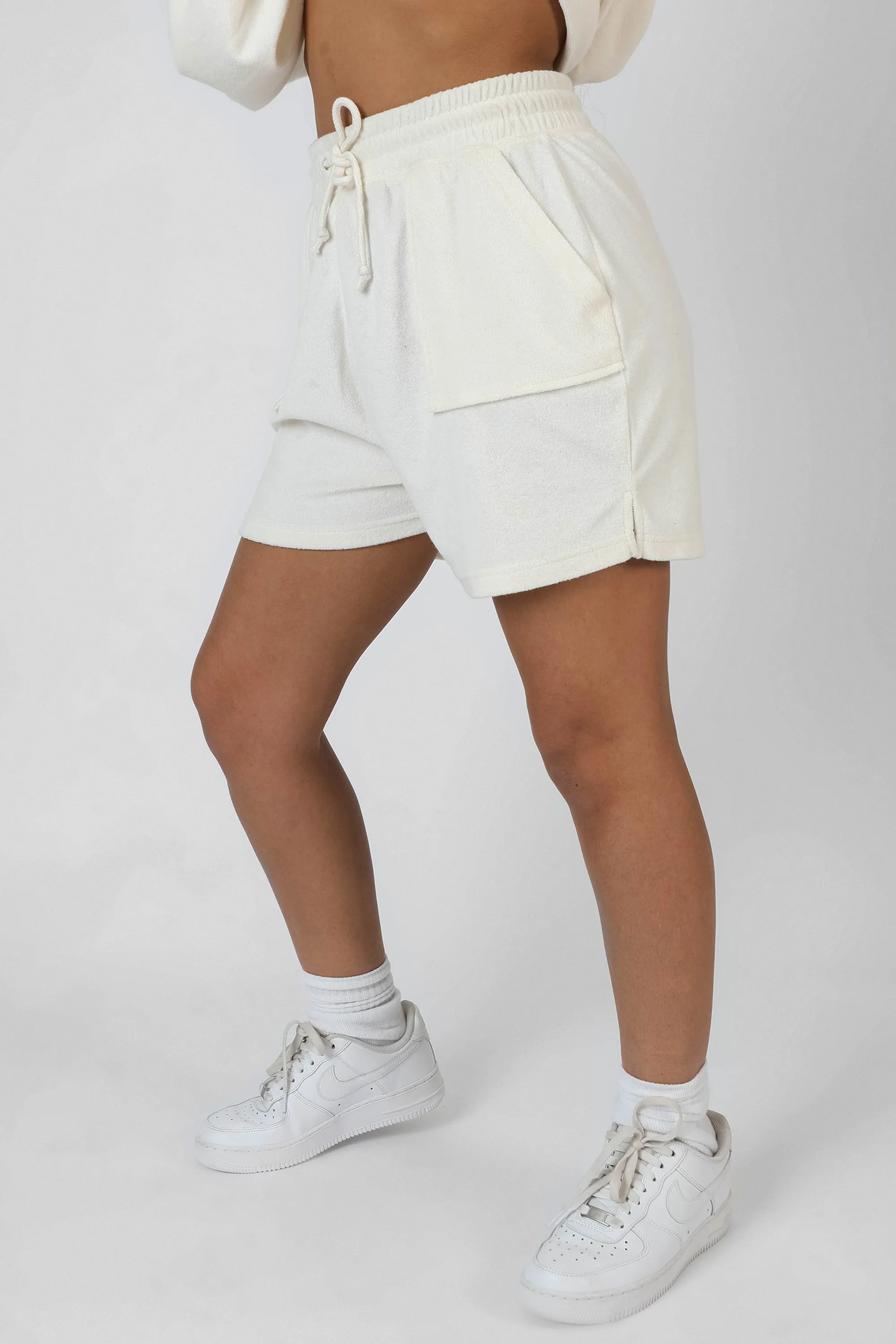 Seam Detail Towelling Relaxed Short Ecru