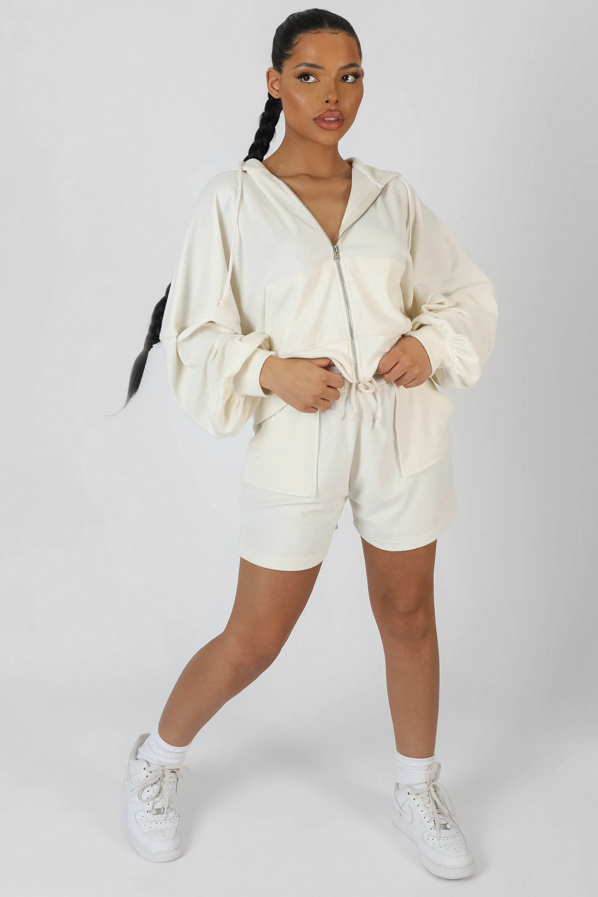 Seam Detail Towelling Relaxed Short Ecru