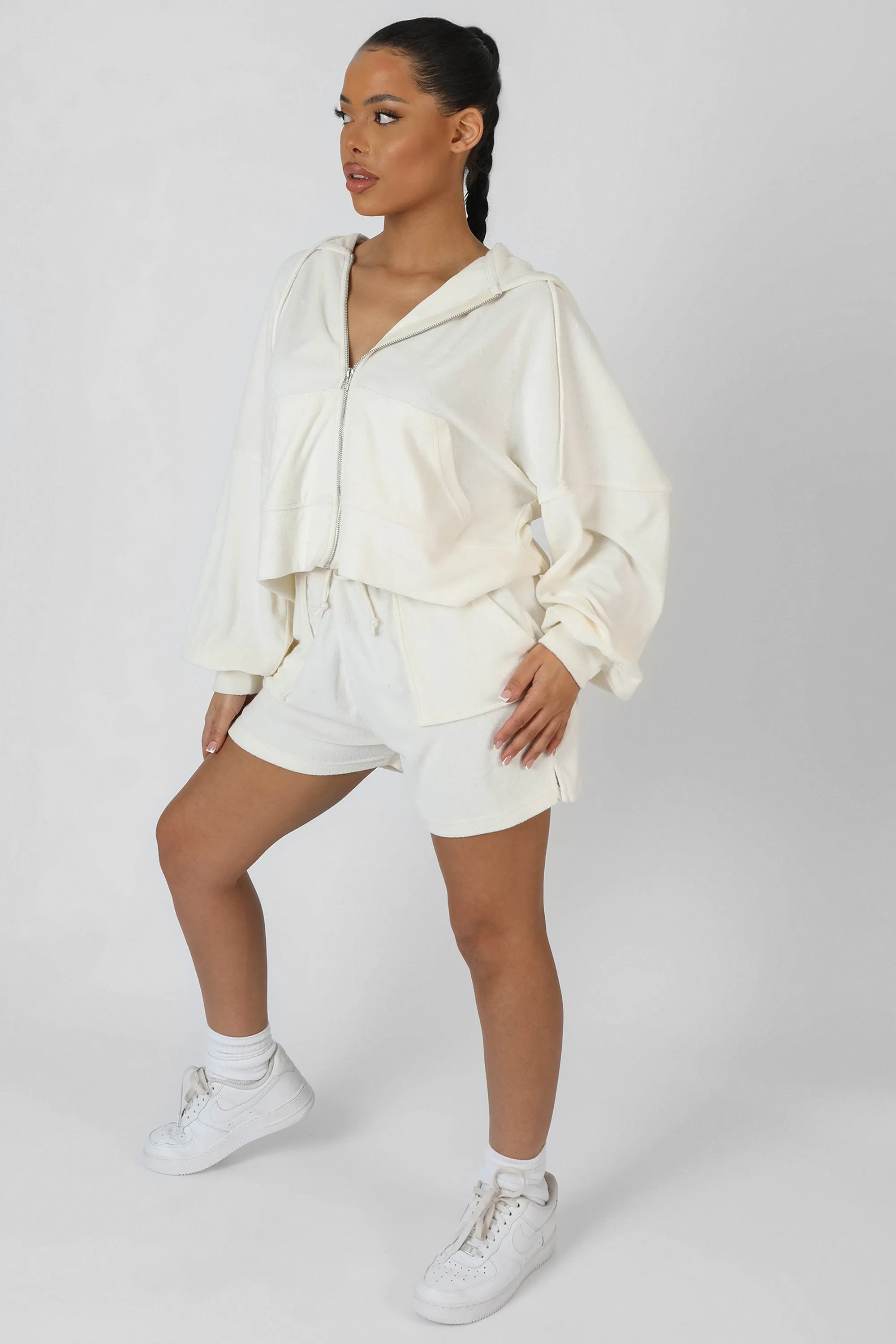 Seam Detail Towelling Relaxed Short Ecru