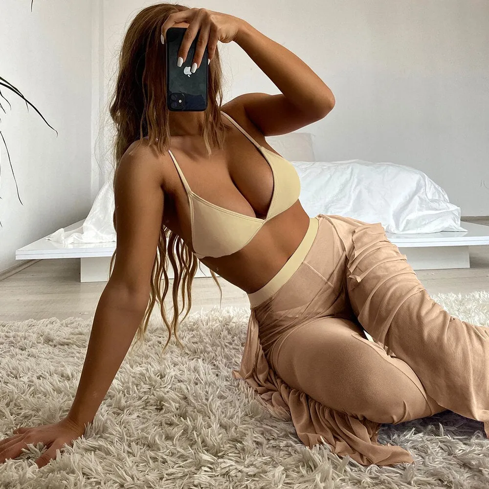 See right through you Three Pieces Bikini Set With Beach Pants