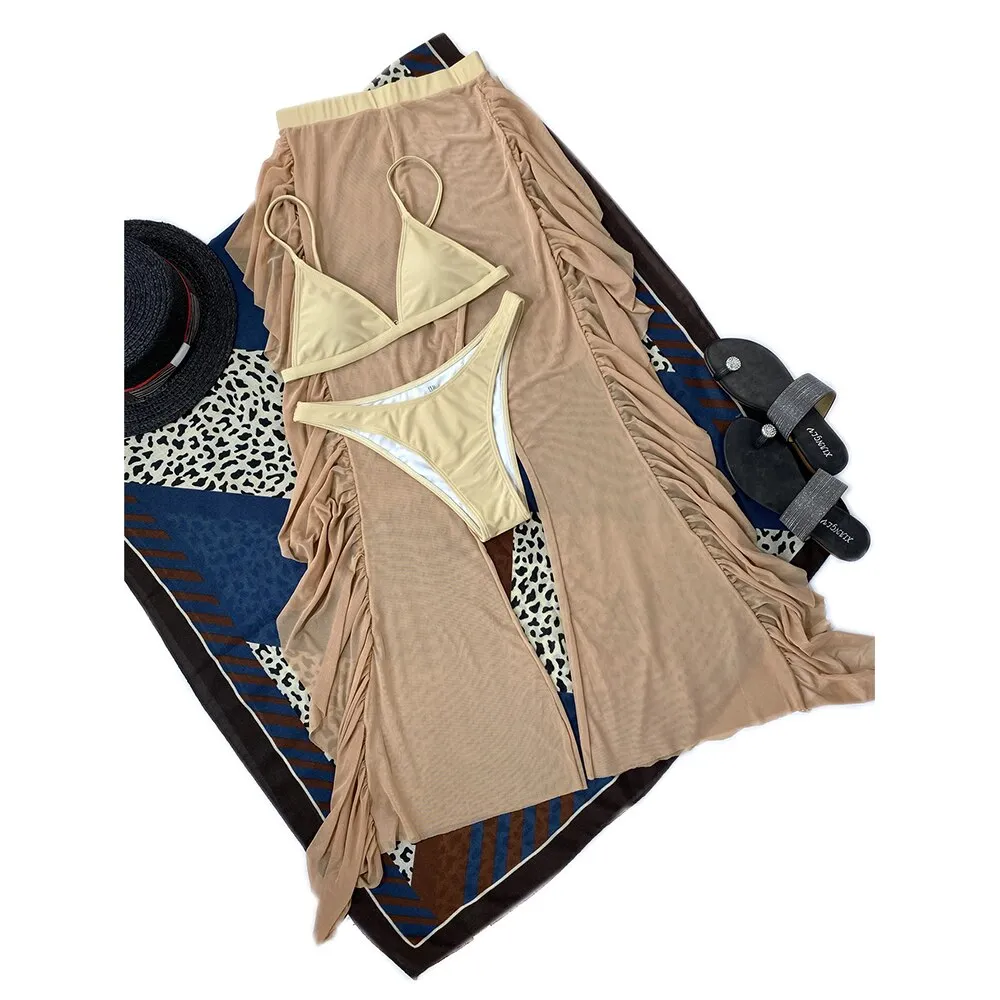 See right through you Three Pieces Bikini Set With Beach Pants