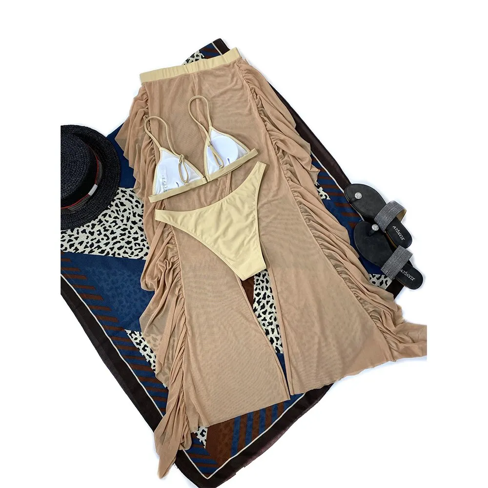 See right through you Three Pieces Bikini Set With Beach Pants