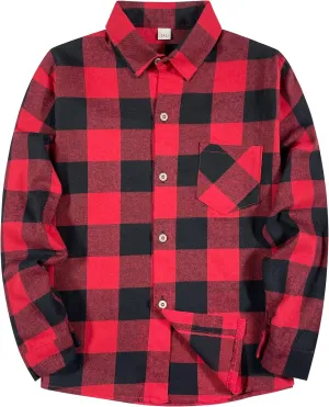 SELINK Girls Long Sleeve Flannel Shirt Kids Buffalo Plaid Button Down Shirt Casual Cute Flannel Blouse Tops