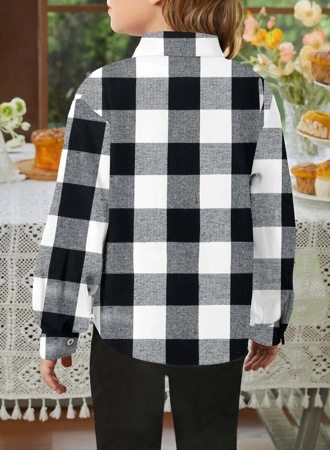 SELINK Girls Long Sleeve Flannel Shirt Kids Buffalo Plaid Button Down Shirt Casual Cute Flannel Blouse Tops