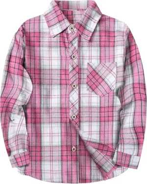 SELINK Girls Long Sleeve Flannel Shirt Kids Buffalo Plaid Button Down Shirt Casual Cute Flannel Blouse Tops