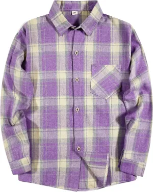 SELINK Girls Long Sleeve Flannel Shirt Kids Buffalo Plaid Button Down Shirt Casual Cute Flannel Blouse Tops