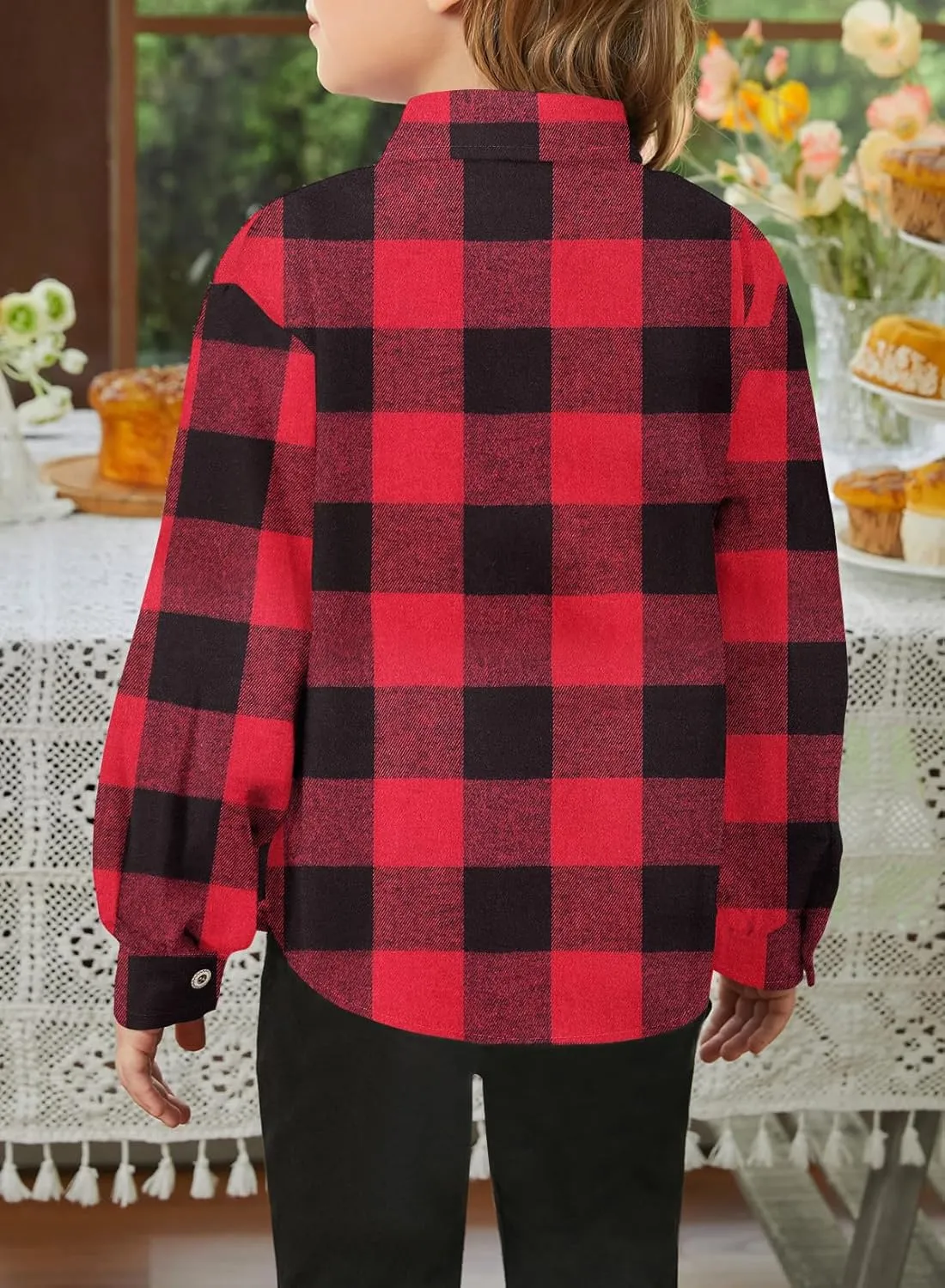 SELINK Girls Long Sleeve Flannel Shirt Kids Buffalo Plaid Button Down Shirt Casual Cute Flannel Blouse Tops