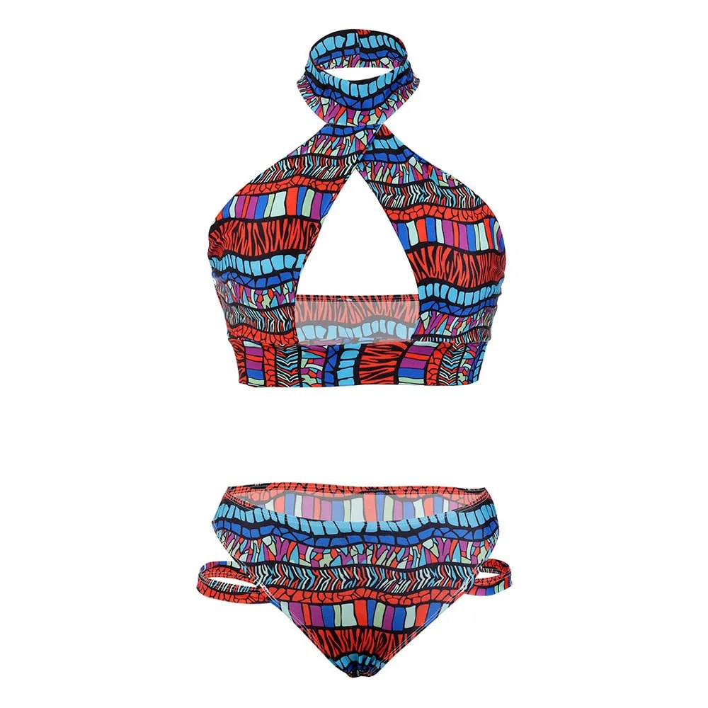 Sexy Women Color Print Bikini Set Push-up Padded Bra Swimsuit Bathing Swimwear Beach African Bathing Suit Maillot De Bain Femme