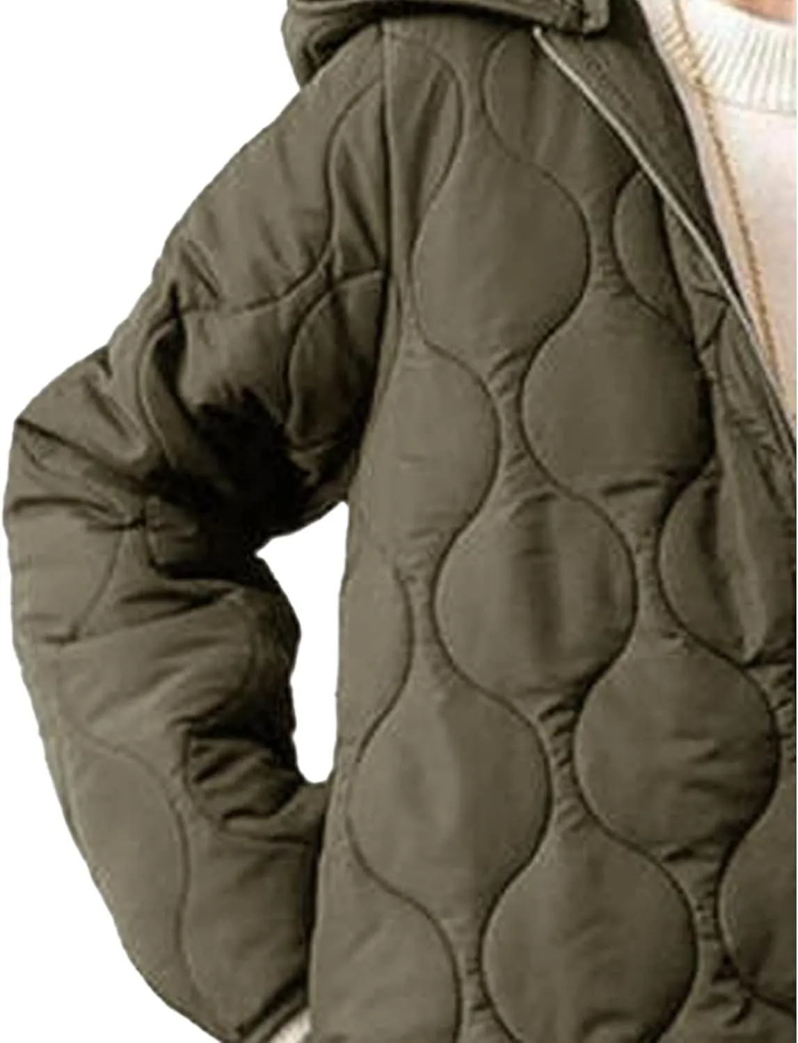 Sexyshine Women's Diamond Quilted Jacket Zipper Up Hooded Long Lightweight Padding Down Coat with Pockets