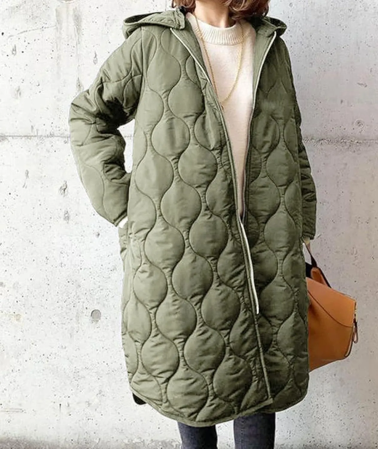Sexyshine Women's Diamond Quilted Jacket Zipper Up Hooded Long Lightweight Padding Down Coat with Pockets