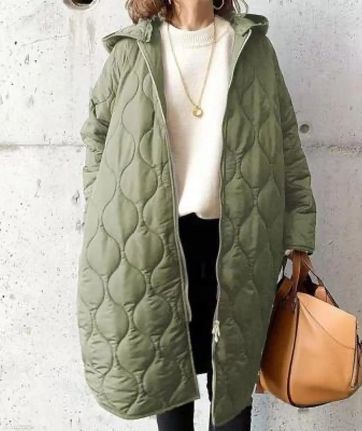 Sexyshine Women's Diamond Quilted Jacket Zipper Up Hooded Long Lightweight Padding Down Coat with Pockets