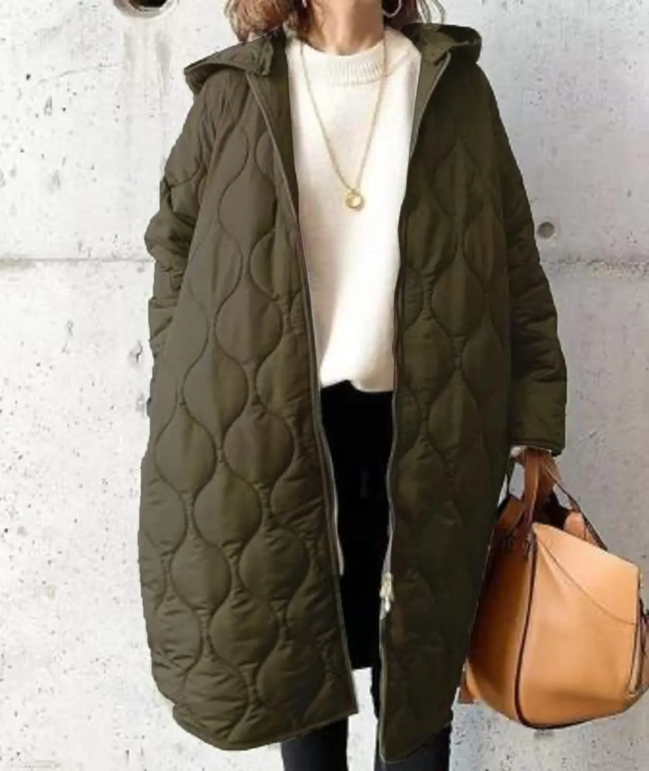 Sexyshine Women's Diamond Quilted Jacket Zipper Up Hooded Long Lightweight Padding Down Coat with Pockets