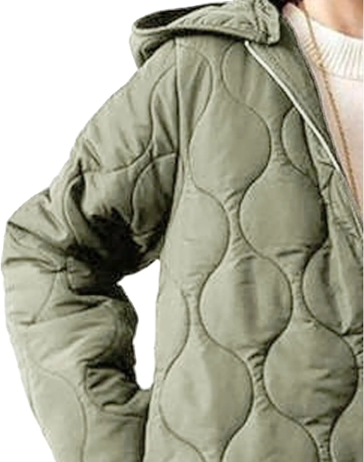 Sexyshine Women's Diamond Quilted Jacket Zipper Up Hooded Long Lightweight Padding Down Coat with Pockets