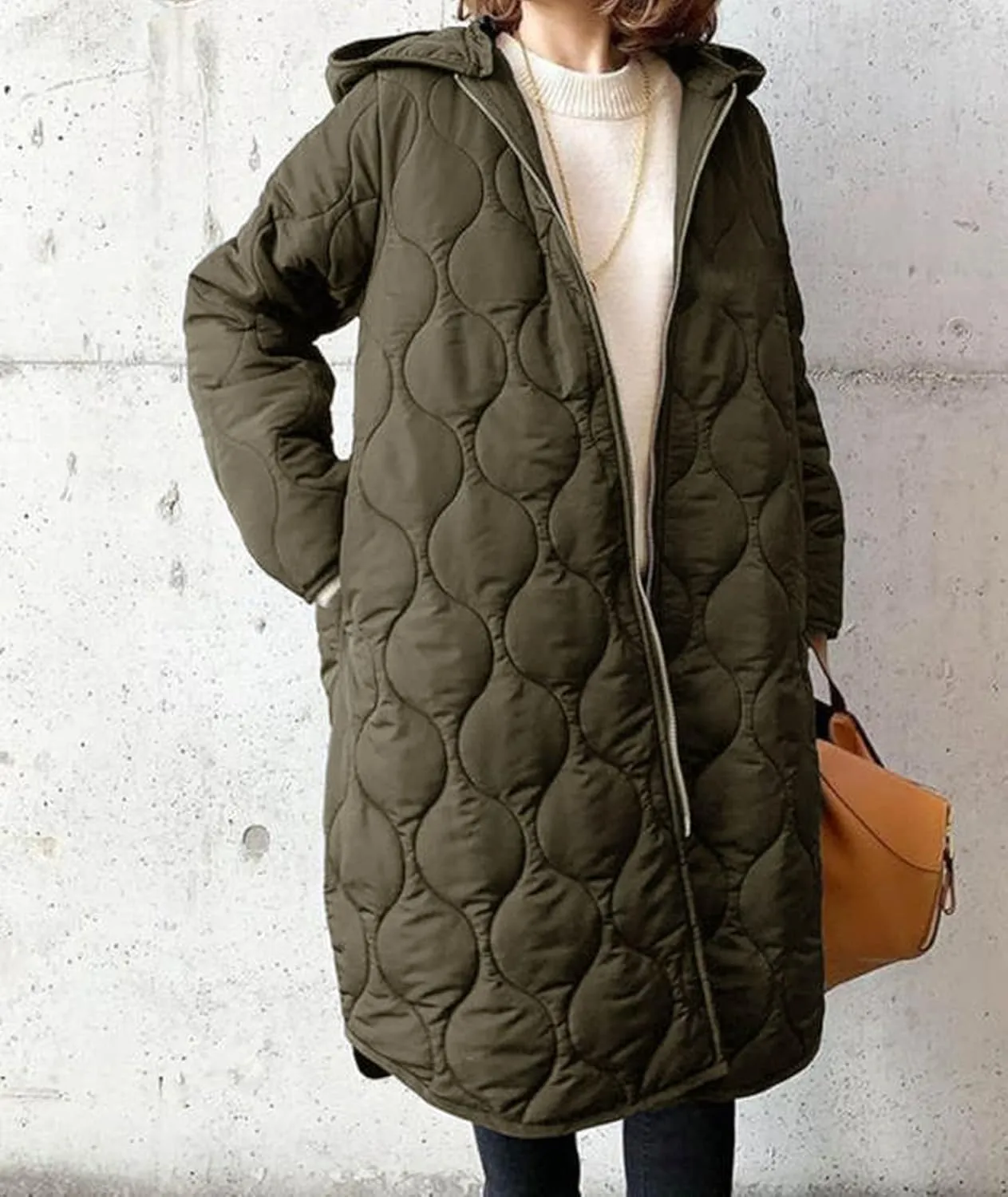 Sexyshine Women's Diamond Quilted Jacket Zipper Up Hooded Long Lightweight Padding Down Coat with Pockets
