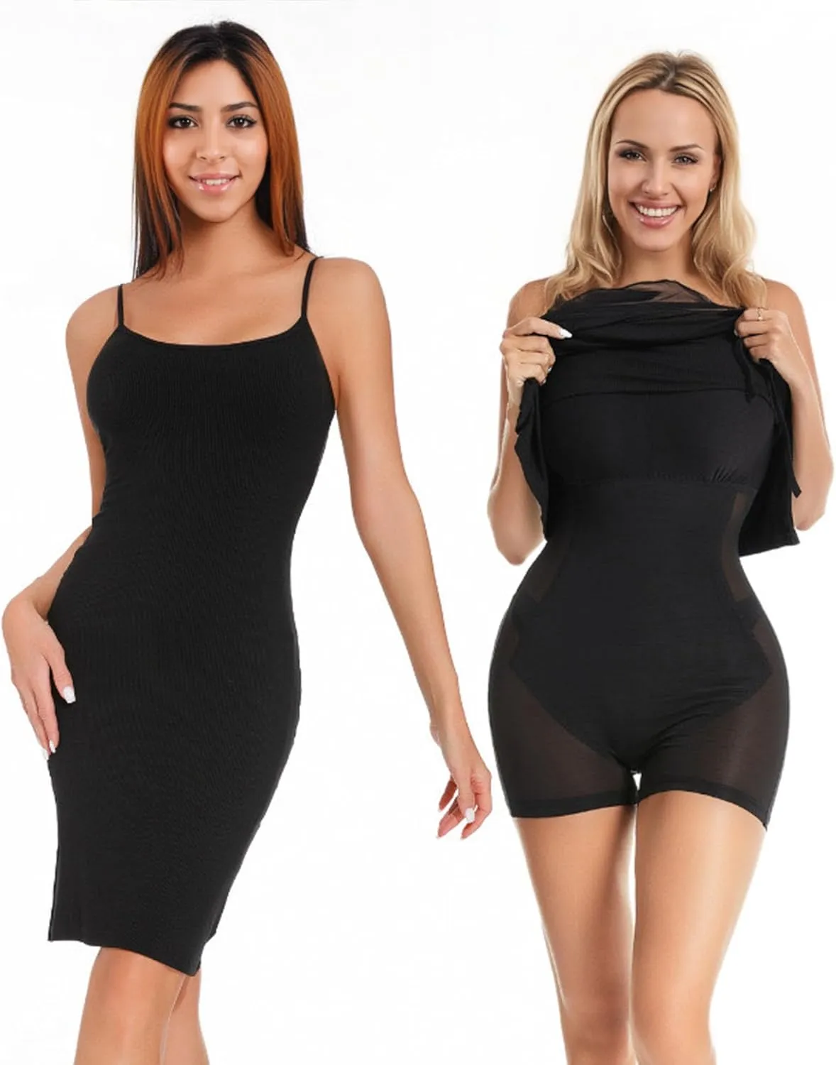 Shapewear Dress, Built-In Shapewear, Slip Dress, Bodycon, Built-In Bra, Slimming (Black)