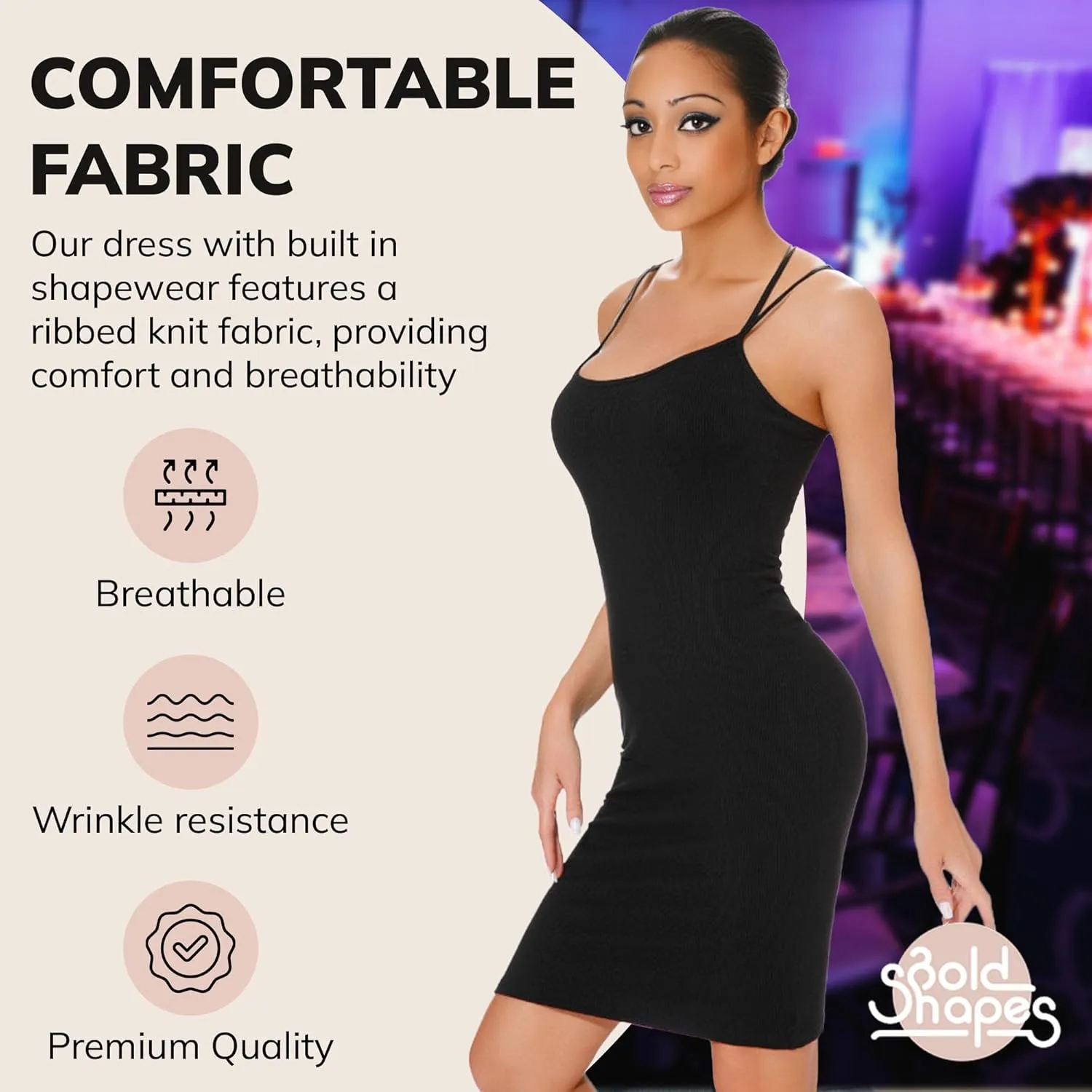 Shapewear Dress, Built-In Shapewear, Slip Dress, Bodycon, Built-In Bra, Slimming (Black)