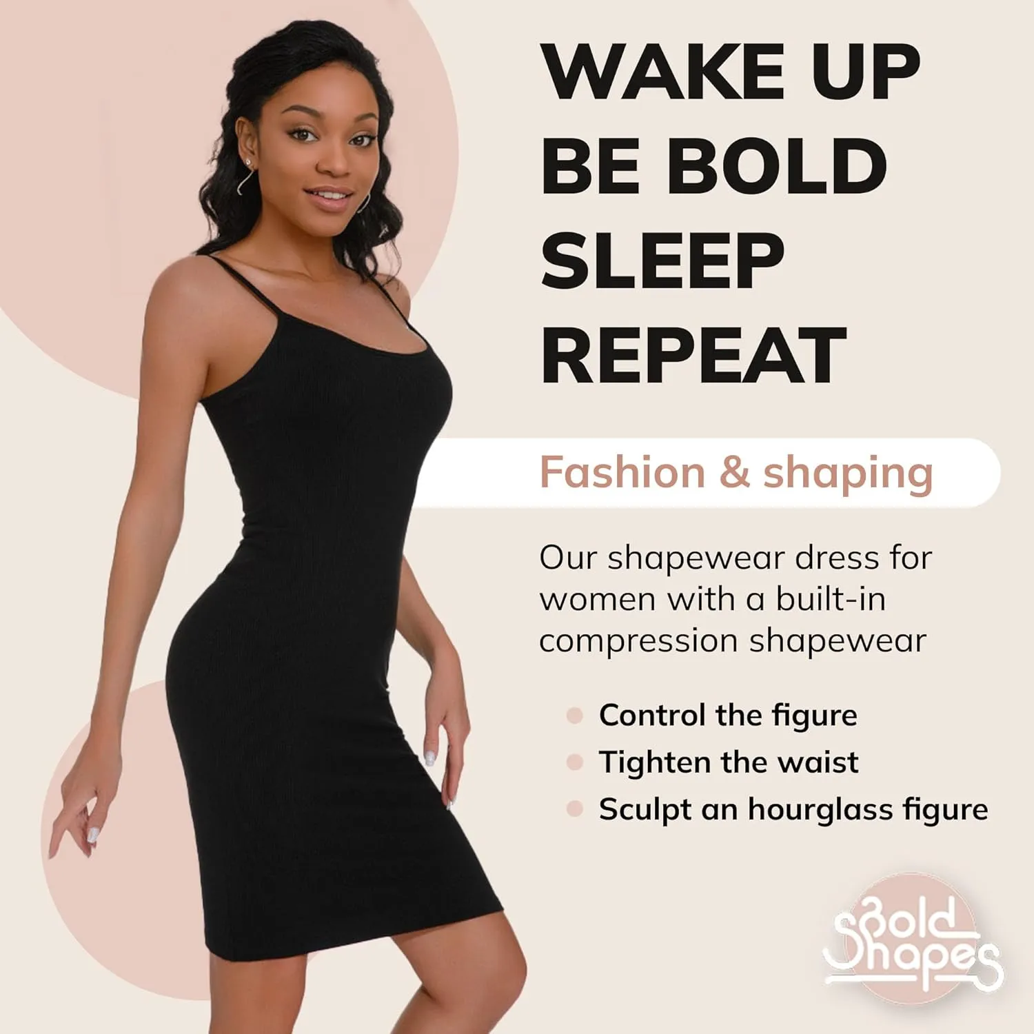 Shapewear Dress, Built-In Shapewear, Slip Dress, Bodycon, Built-In Bra, Slimming (Black)