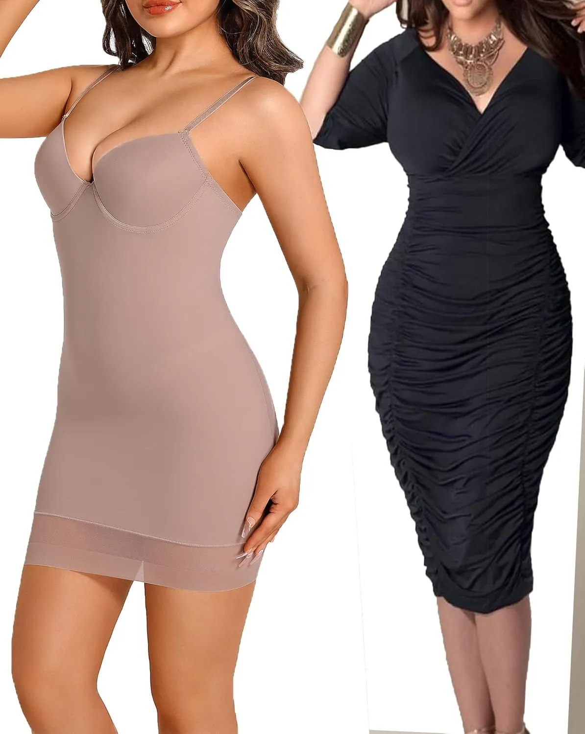 Shapewear Slip under Dress Shapewear Dress Undergarments for Dresses Body Shaper Dress Tummy Control with Built In Bra