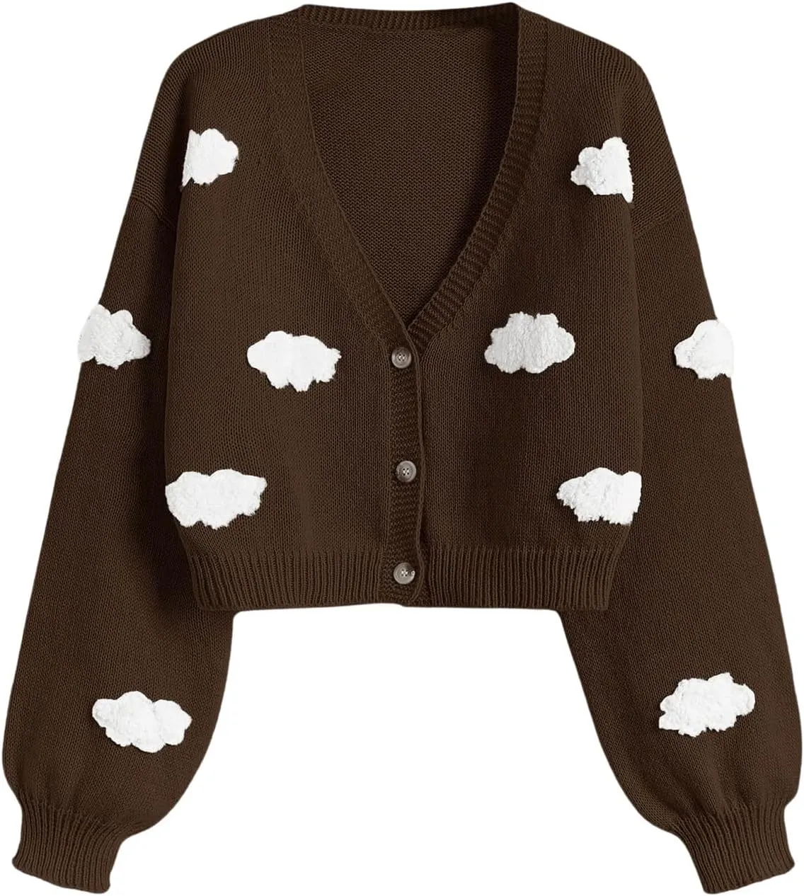 SHENHE Women's Cloud Print Button Down Sweaters V Neck Long Sleeve Crop Cardigan Top