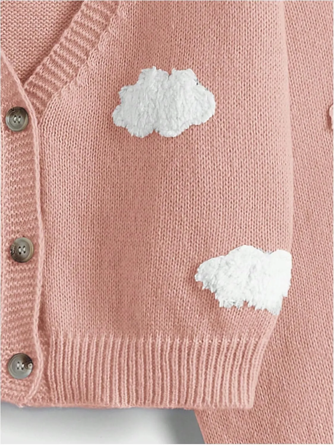 SHENHE Women's Cloud Print Button Down Sweaters V Neck Long Sleeve Crop Cardigan Top