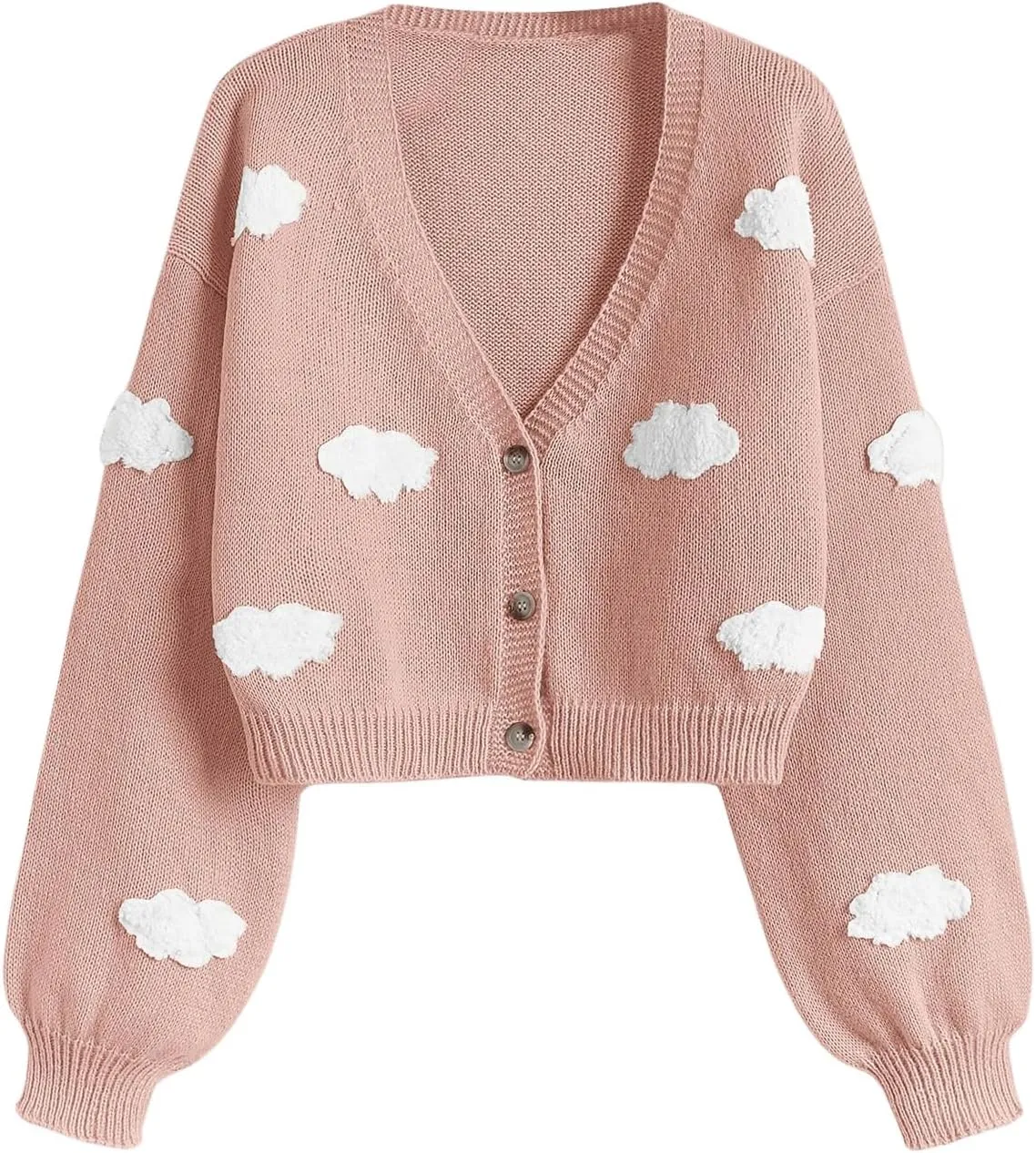 SHENHE Women's Cloud Print Button Down Sweaters V Neck Long Sleeve Crop Cardigan Top
