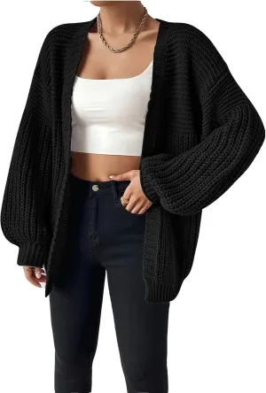 SHENHE Women's Open Front Casual Drop Shoulder Loose Long Cardigan Sweater Outerwear