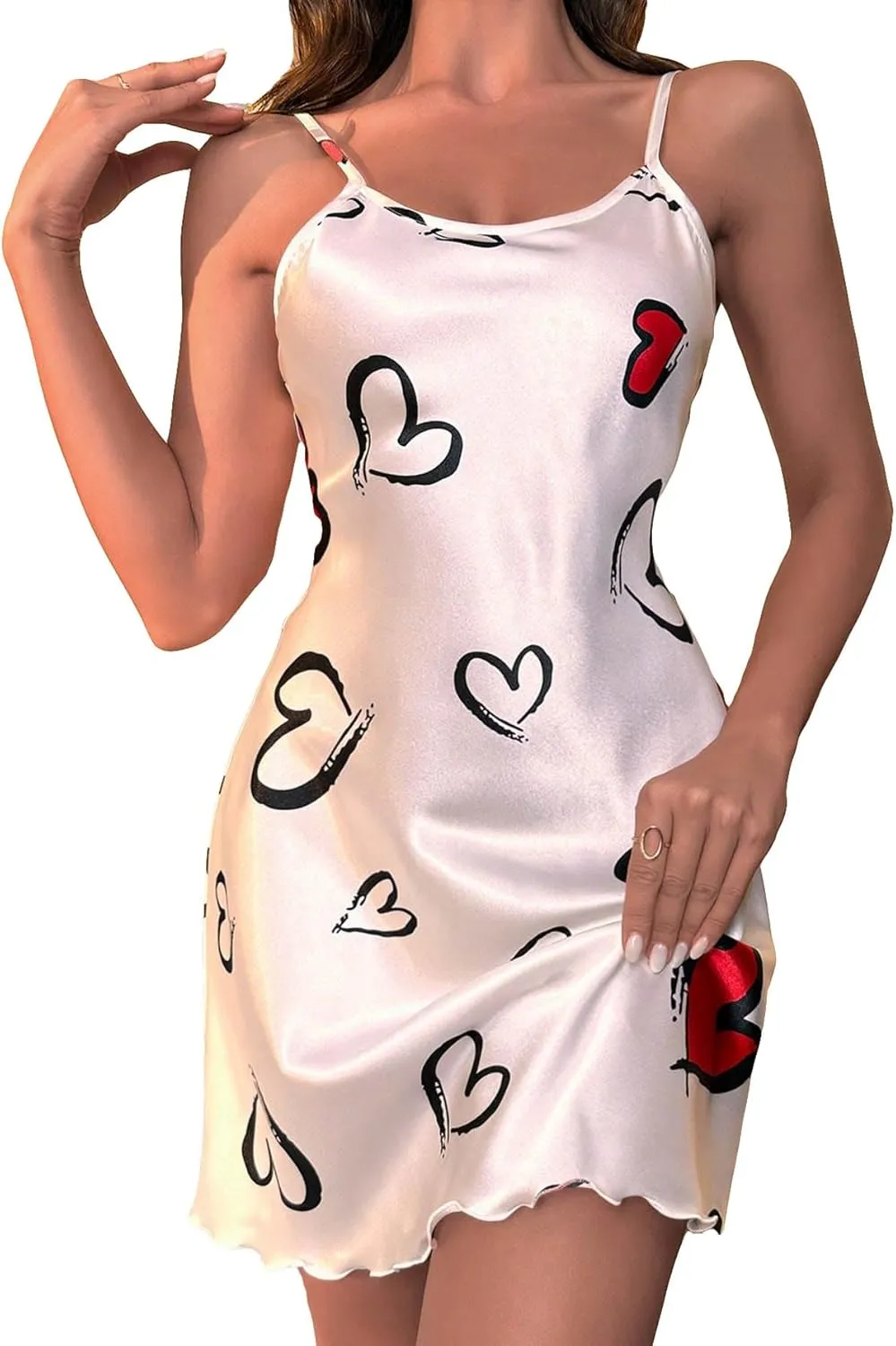 SHENHE Women's Satin Spaghetti Strap Nightgown Sleep Dress Butterfly Chemise Slip Dress