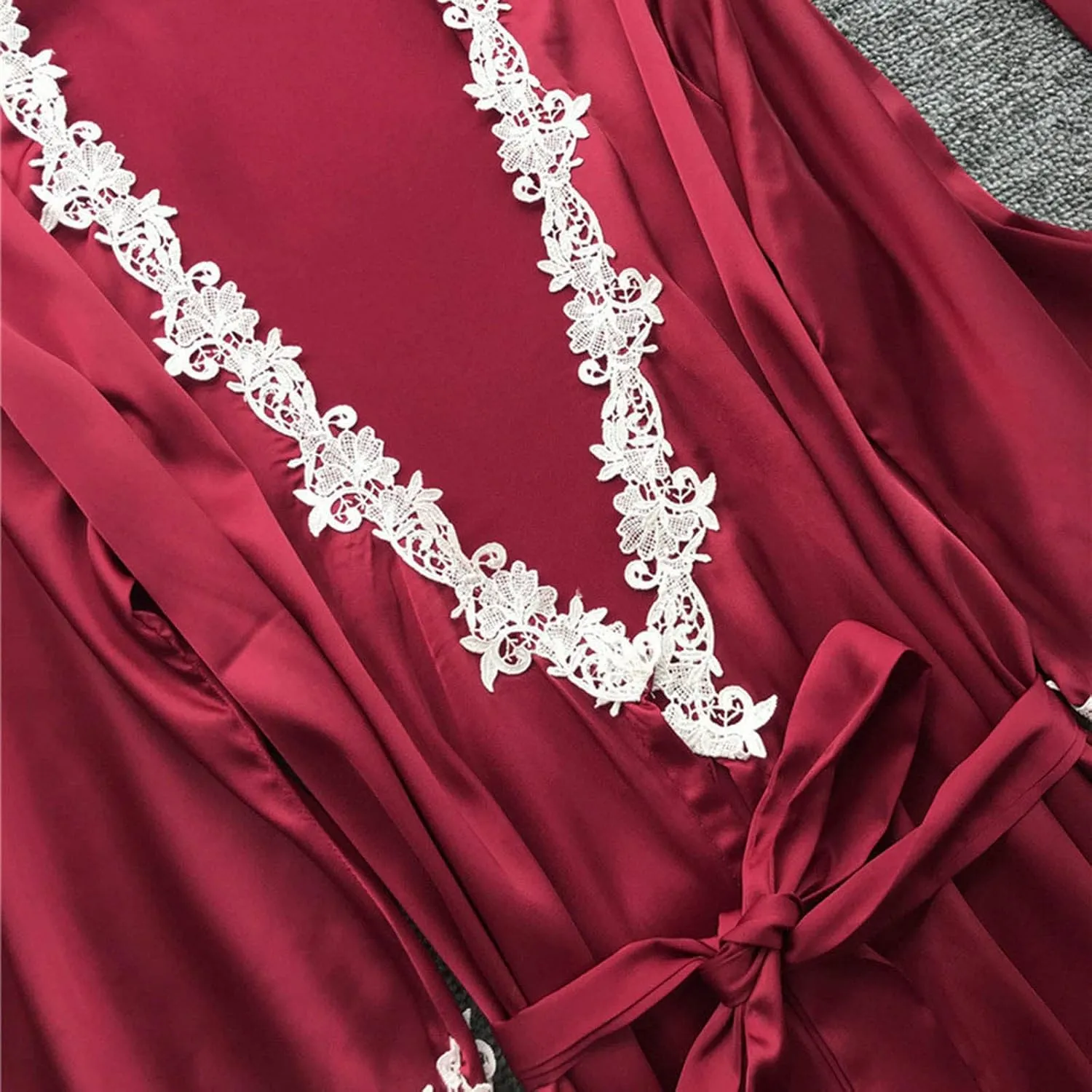 Silk Pajamas for Women Sexy 5pcs Summer Satin Sleepwear Set Lace Trim Robe Cami Shorts Pants Dress Soft Loungwear Set