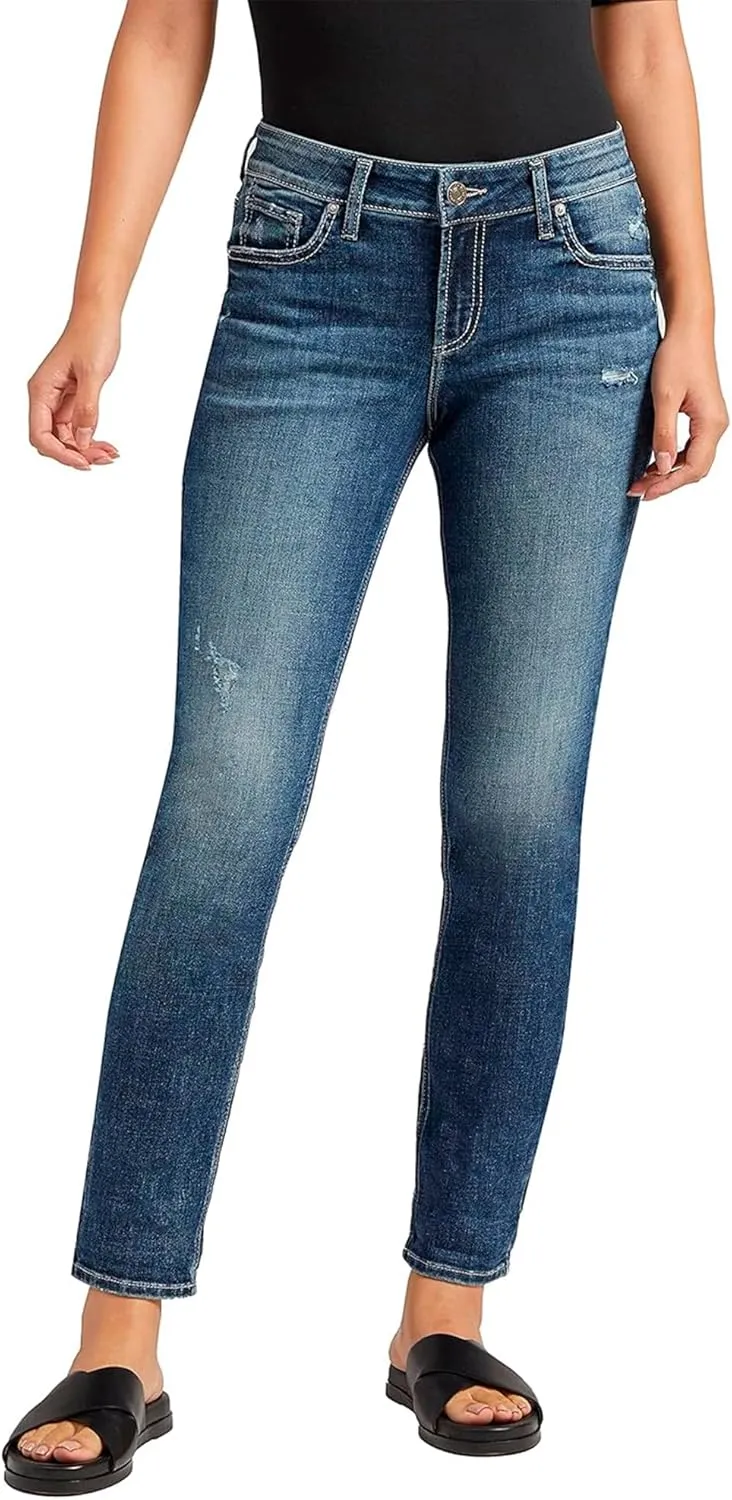 Silver Jeans Co. Women's Elyse Mid Rise Straight Leg Jeans