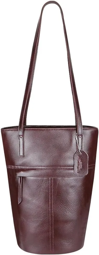 Simple Shoulder Underarm Bags, Genuine Leather Versatile Casual Bucket Bag, Commuting Women's Handbag (CaramelBrown)