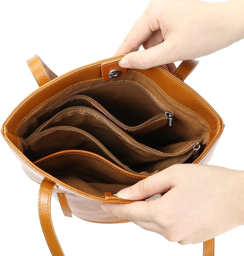 Simple Shoulder Underarm Bags, Genuine Leather Versatile Casual Bucket Bag, Commuting Women's Handbag (CaramelBrown)