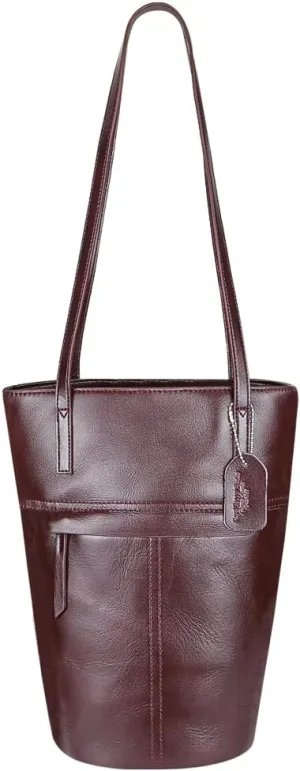 Simple Shoulder Underarm Bags, Genuine Leather Versatile Casual Bucket Bag, Commuting Women's Handbag (CaramelBrown)