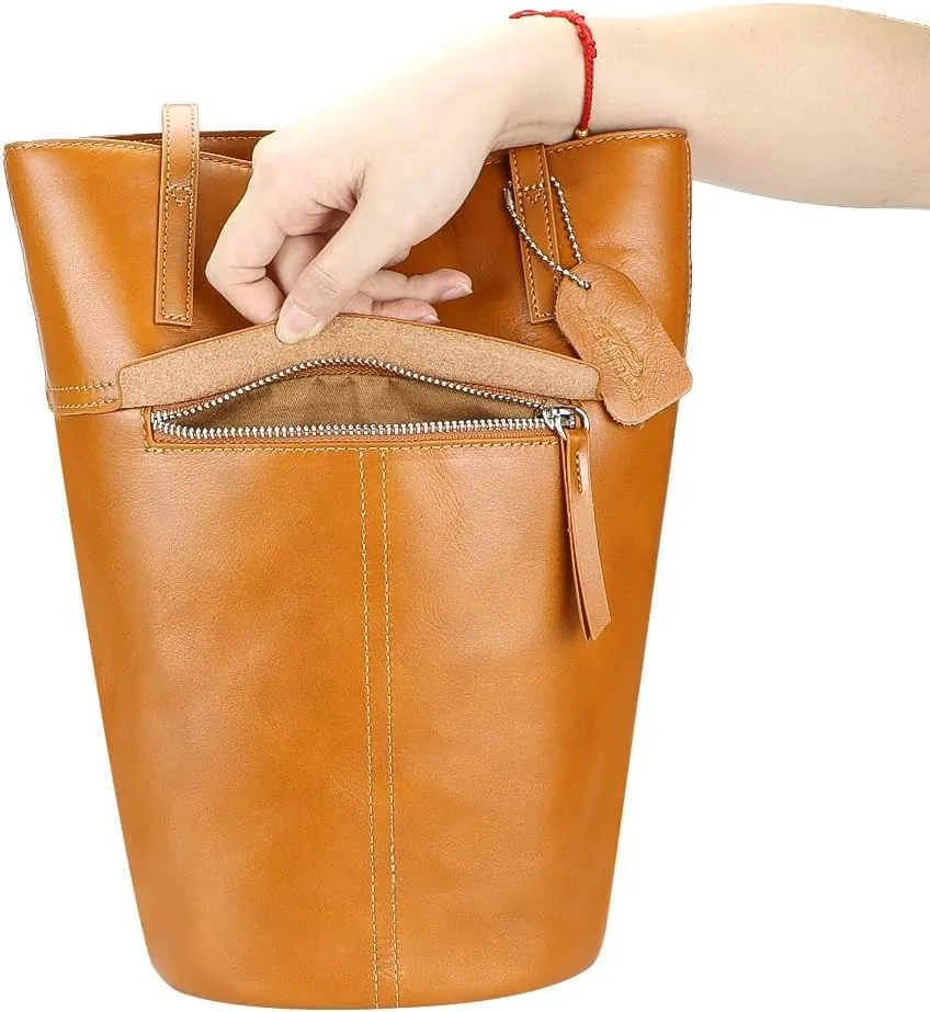 Simple Shoulder Underarm Bags, Genuine Leather Versatile Casual Bucket Bag, Commuting Women's Handbag (CaramelBrown)