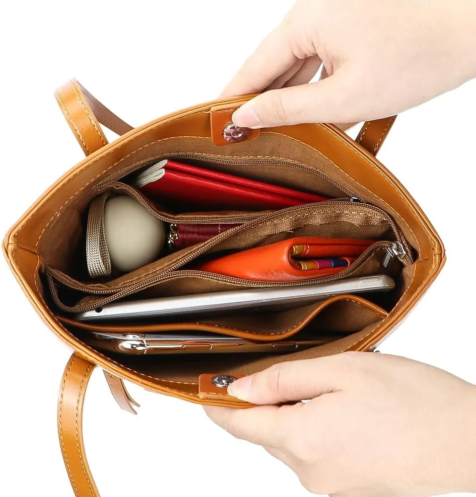 Simple Shoulder Underarm Bags, Genuine Leather Versatile Casual Bucket Bag, Commuting Women's Handbag (CaramelBrown)