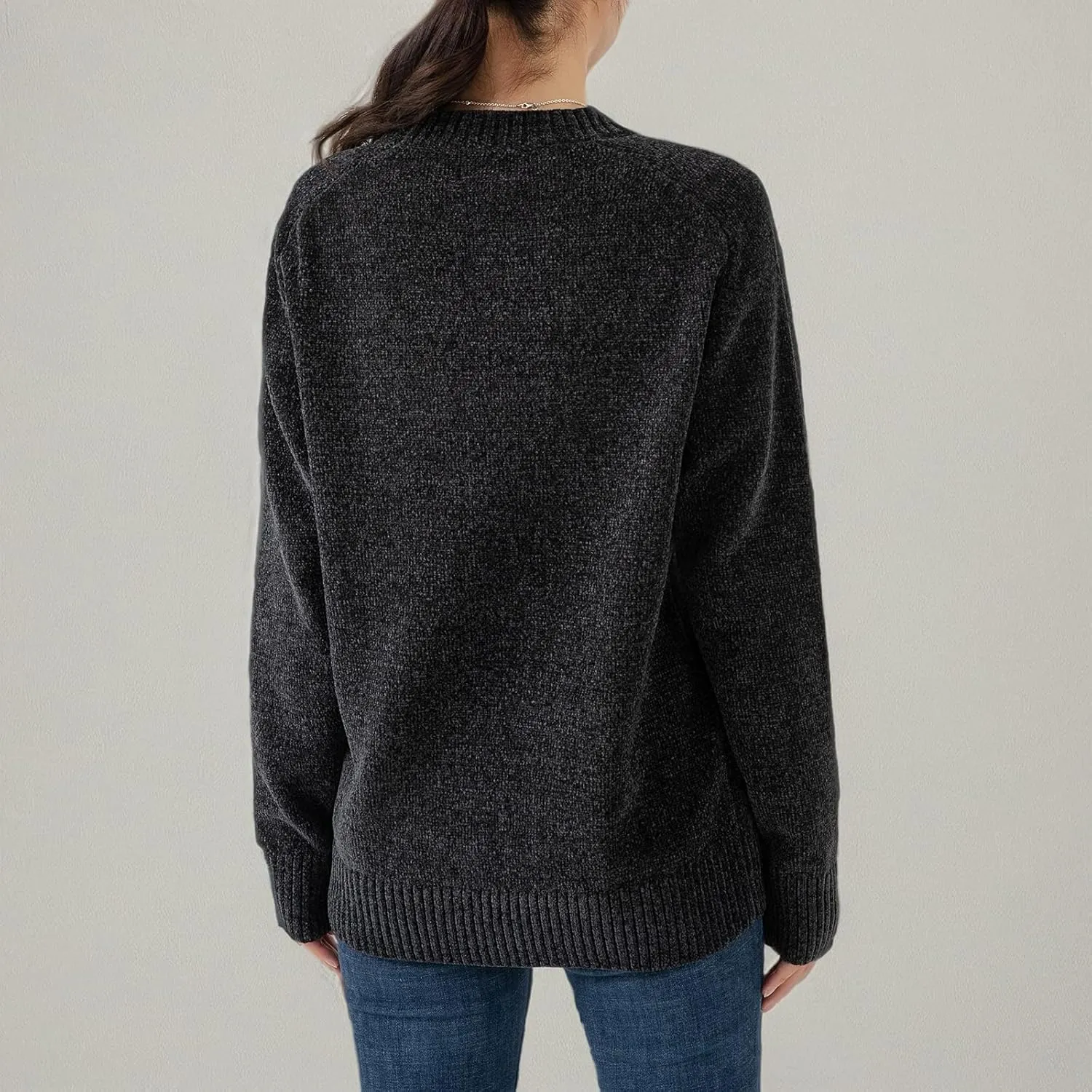Simple&Opulence Women's Chenille Sweater Crewneck Long Sleeve Pullover Ribbed Cuff Hem Round Neck Jumper Tops
