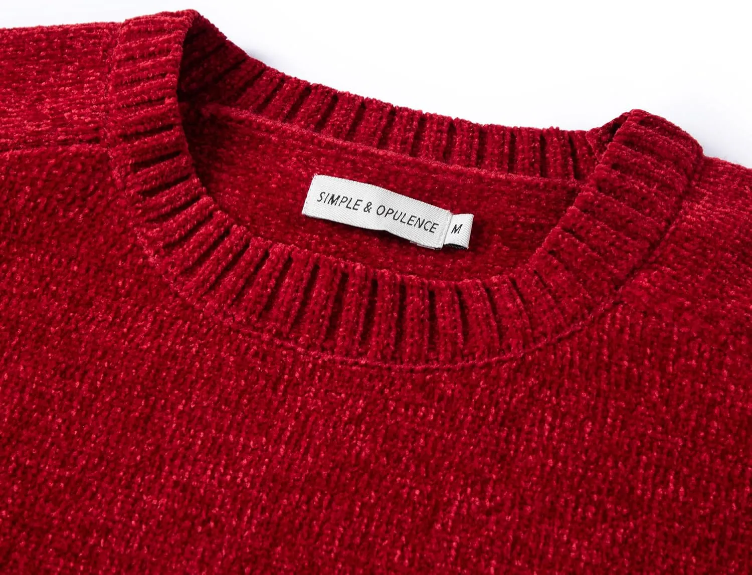 Simple&Opulence Women's Chenille Sweater Crewneck Long Sleeve Pullover Ribbed Cuff Hem Round Neck Jumper Tops