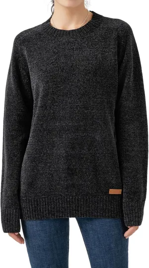 Simple&Opulence Women's Chenille Sweater Crewneck Long Sleeve Pullover Ribbed Cuff Hem Round Neck Jumper Tops