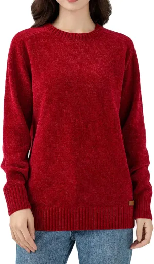 Simple&Opulence Women's Chenille Sweater Crewneck Long Sleeve Pullover Ribbed Cuff Hem Round Neck Jumper Tops
