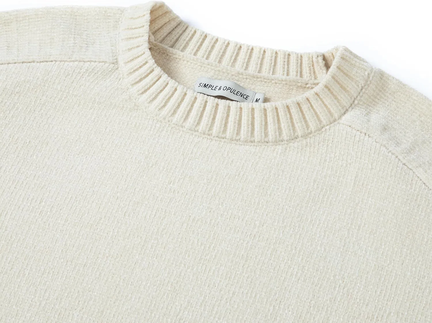 Simple&Opulence Women's Chenille Sweater Crewneck Long Sleeve Pullover Ribbed Cuff Hem Round Neck Jumper Tops