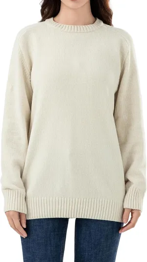 Simple&Opulence Women's Chenille Sweater Crewneck Long Sleeve Pullover Ribbed Cuff Hem Round Neck Jumper Tops