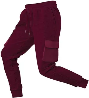 Sinzelimin Men's Cargo Pants Fashion Solid Drawstring Elastic Waist Multiple Pockets Loose Comfy Wide Leg Bound Feet Trouser
