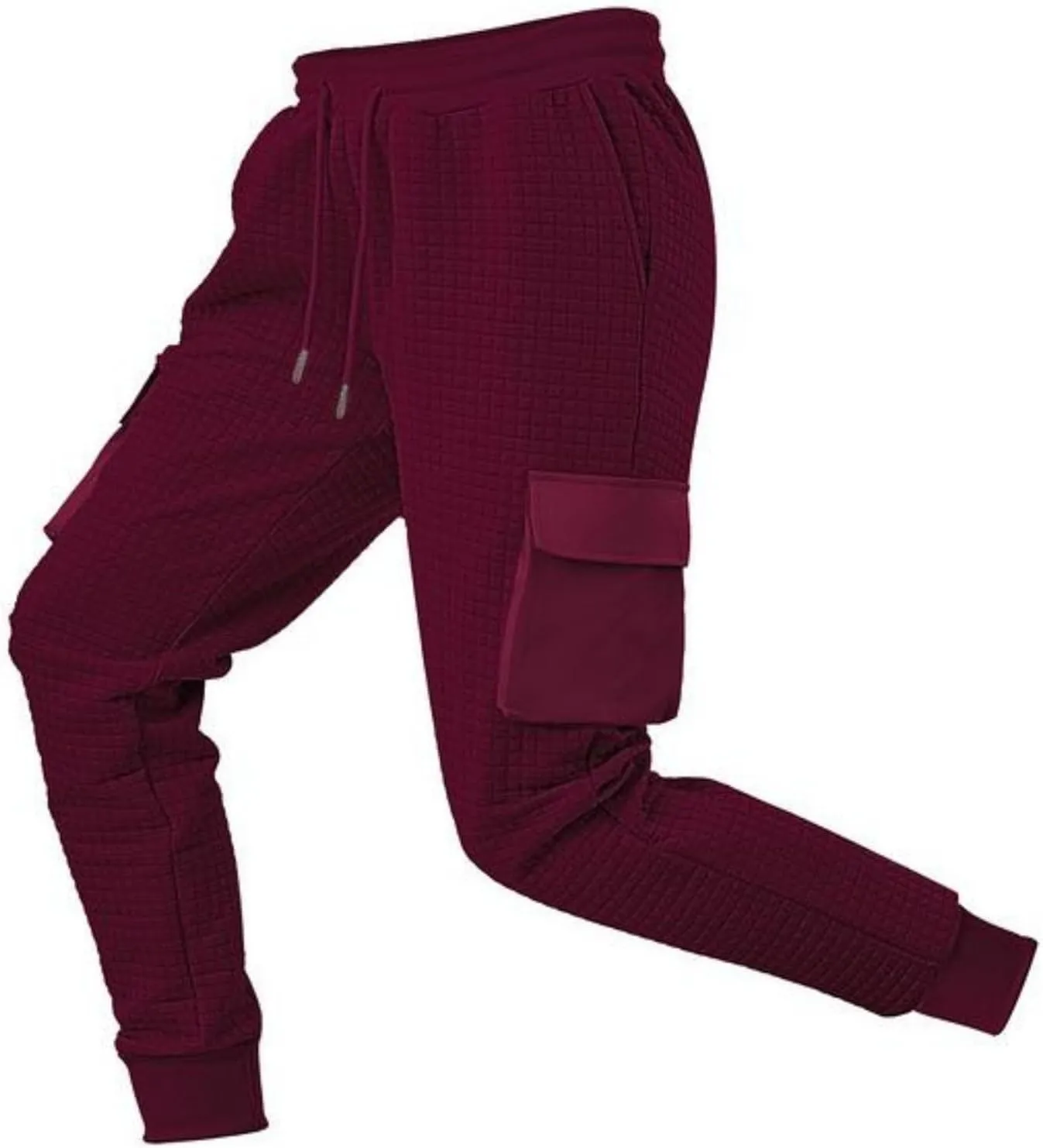 Sinzelimin Men's Cargo Pants Fashion Solid Drawstring Elastic Waist Multiple Pockets Loose Comfy Wide Leg Bound Feet Trouser