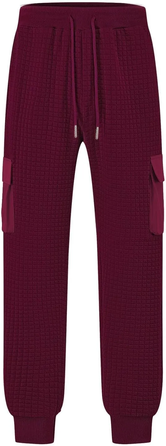 Sinzelimin Men's Cargo Pants Fashion Solid Drawstring Elastic Waist Multiple Pockets Loose Comfy Wide Leg Bound Feet Trouser