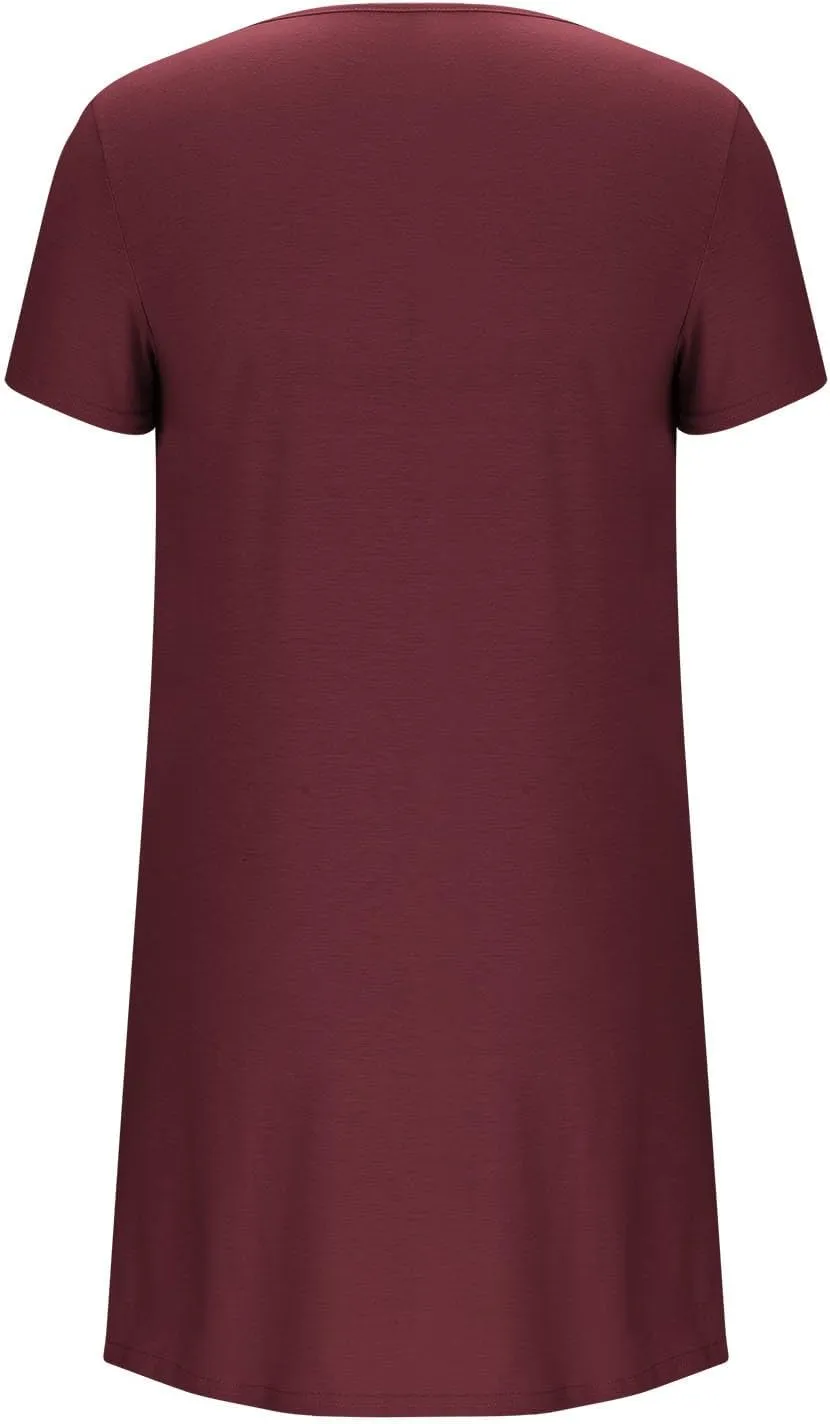 Sleep Shirts Women Short Sleeve Nightgown Round Neck Sleep Dress Pleated Night Shirts Loose Soft Nighty with Pockets