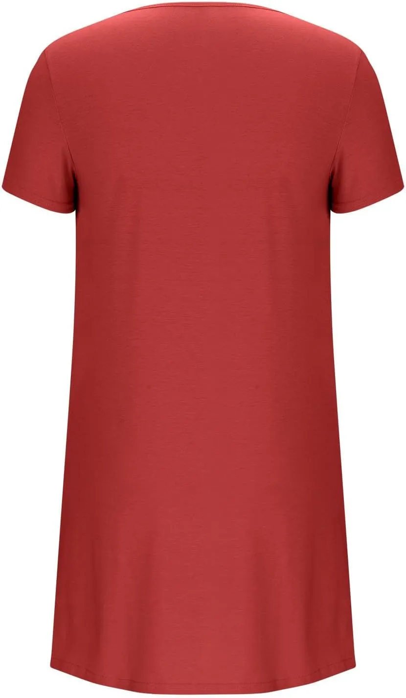 Sleep Shirts Women Short Sleeve Nightgown Round Neck Sleep Dress Pleated Night Shirts Loose Soft Nighty with Pockets